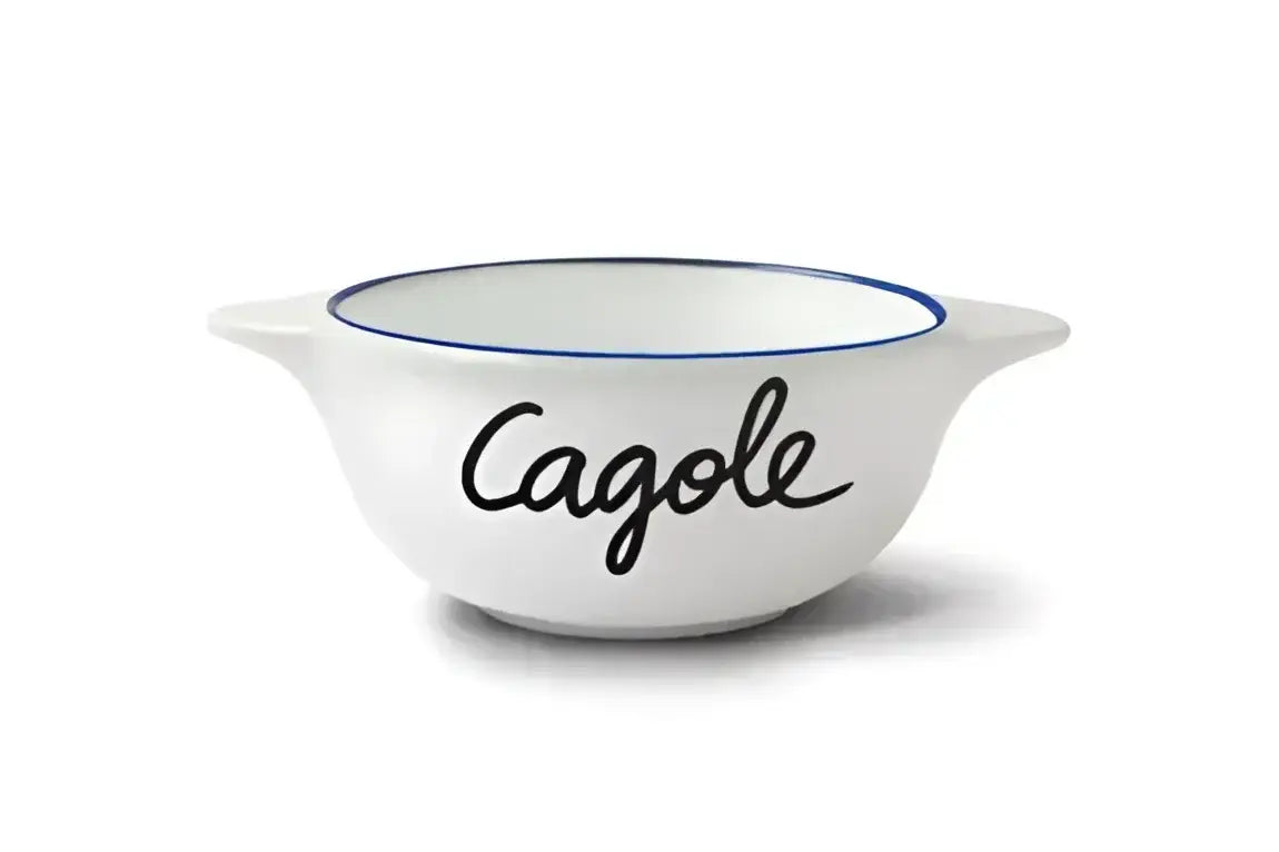 Bol breton cagole en céramique blanche avec filet bleu peint artisanal