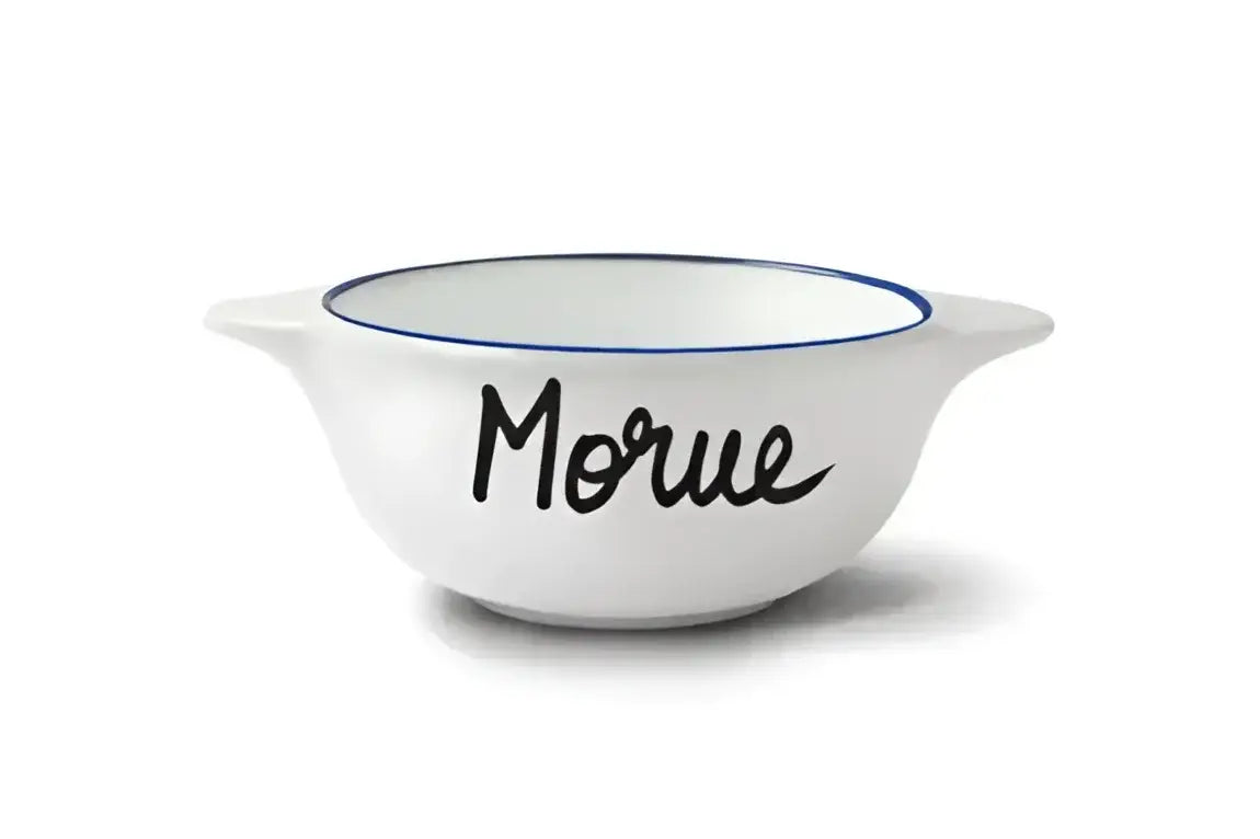 Bol breton revisité Morue en céramique blanche au liseré bleu