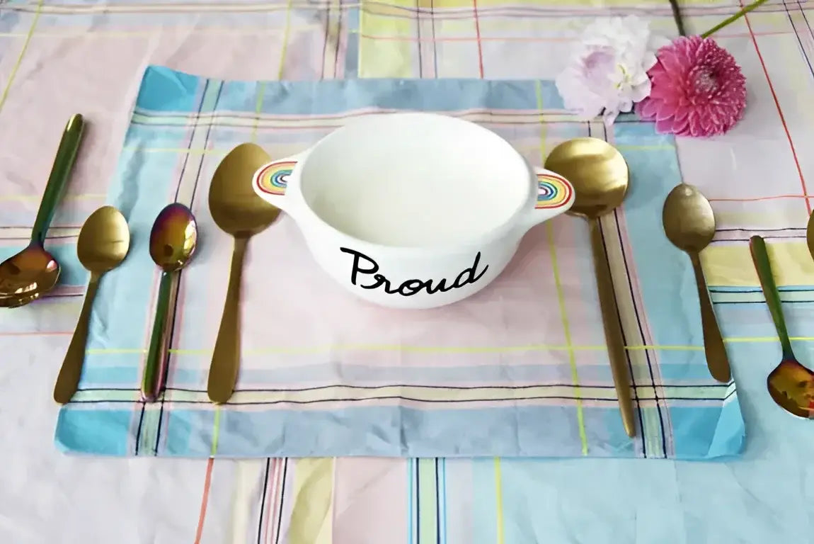 Bol breton révisité en céramique blanche aux poignées arc-en-ciel LGBTQIA+