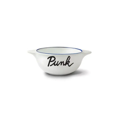Bol breton punk revisité en céramique blanche avec rim bleu