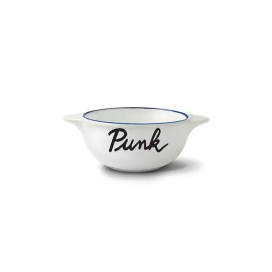 Bol breton punk revisité en céramique blanche avec rim bleu