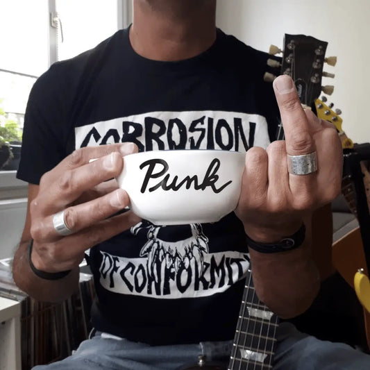 Bol breton punk en céramique blanche avec lettering noir audacieux