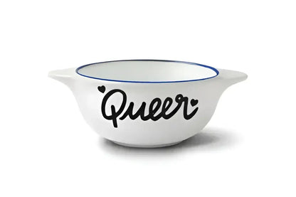 Bol breton queer blanc avec anses et bord bleu, savoir-faire artisanal