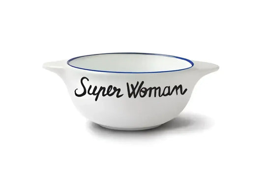 Bol breton Super Woman blanc céramique bord bleu