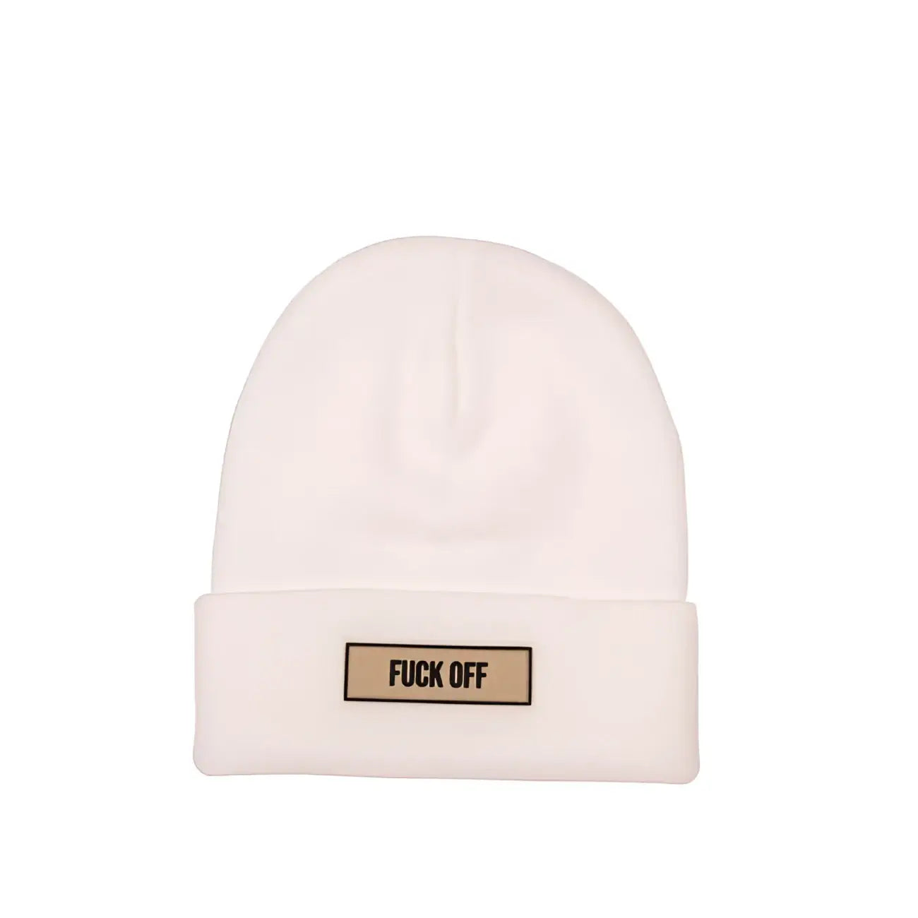 Bonnet blanc Fuck Off avec touche d’humour et message frontal