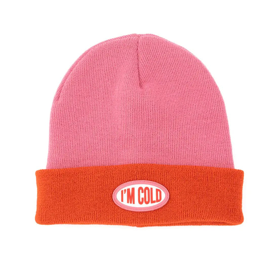 Bonnet I’m Cold rose et orange, accessoire simple pour bonne humeur