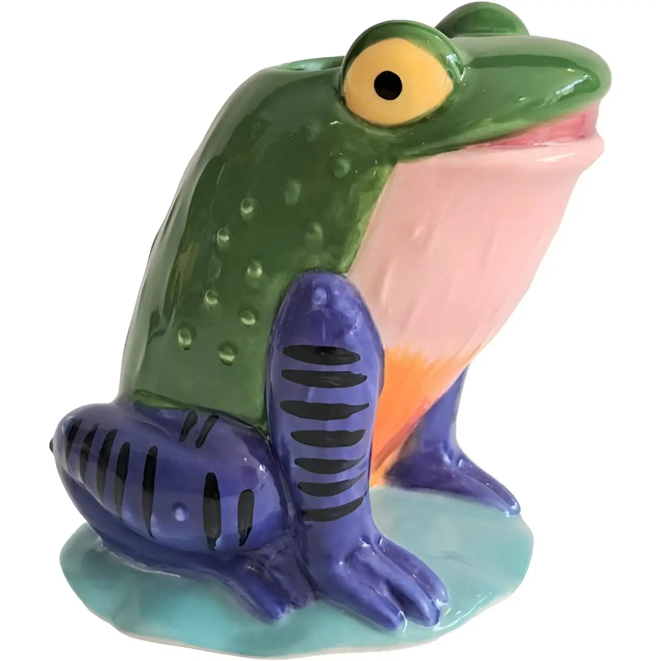 Bougeoir grenouille en céramique verte brillante, symbole énergie positive exotique