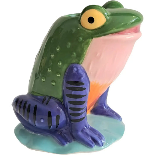 Bougeoir grenouille en céramique verte brillante, symbole énergie positive exotique