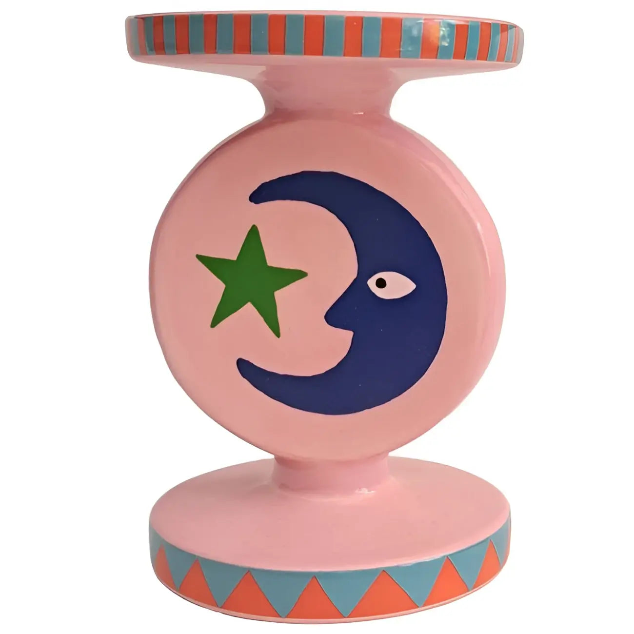 Porte-bougie Bougeoire La Luna rose céramique lune bleue étoile verte ambiance chaleureuse