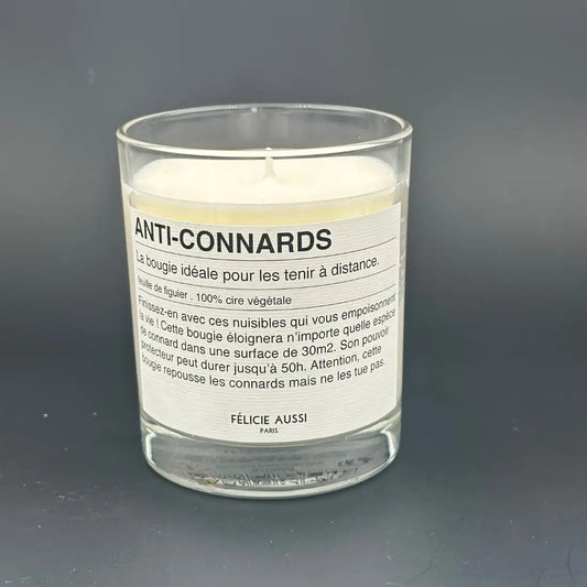 Bougie anti-connards en cire végétale, verre clair et parfum subtil