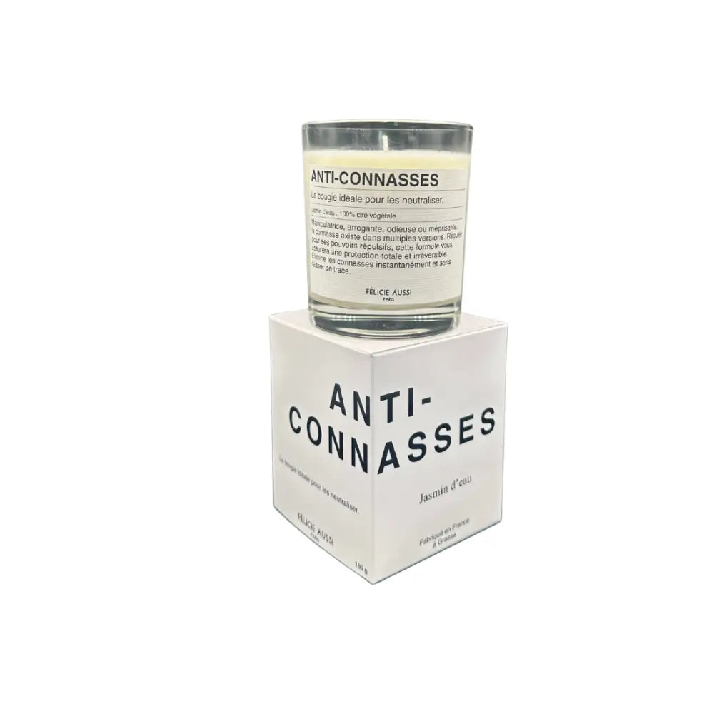 Bougie anti-connasses en cire végétale jasmin d’eau avec verre et boîte blanche