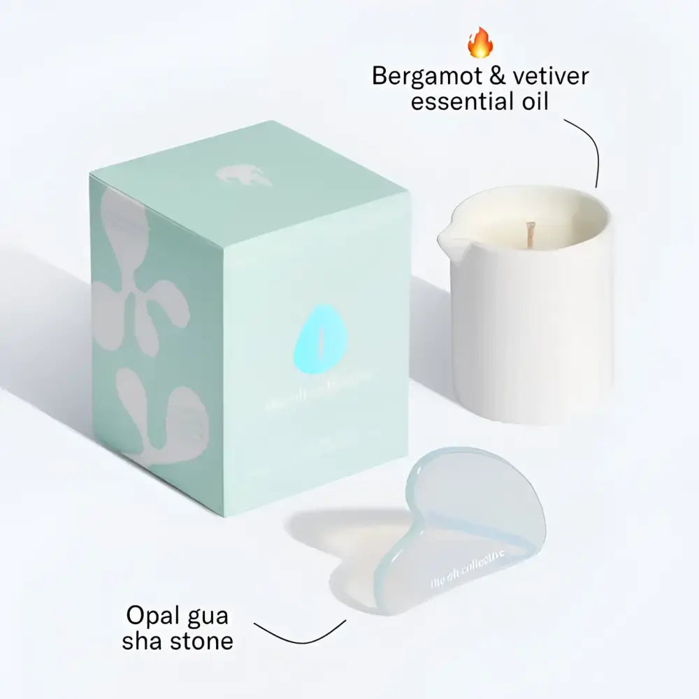 Set beauté et bien-être avec pierre gua sha, bougie et huiles essentielles cadeau