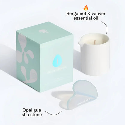Bougie de massage avec pierre gua sha pour expérience sensorielle au parfum subtil