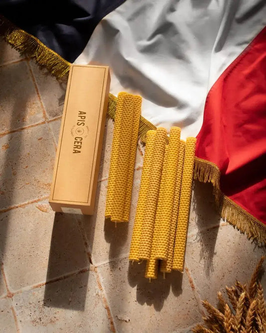 Bougies chandelles en cire d’abeille à texture nid d’abeille