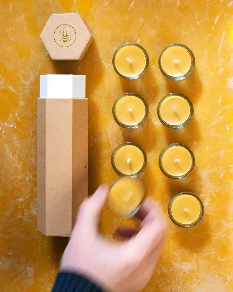 Bougies chauffe-plat en cire d’abeille pure avec emballage nid d’abeille