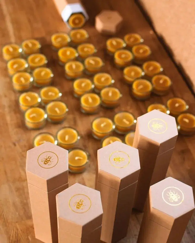 Rangées de bougies chauffe-plat en cire d’abeille pure, lumière douce