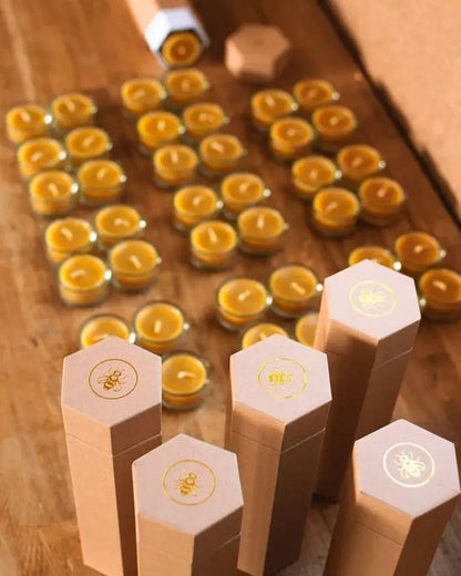 Rangées de bougies chauffe-plat en cire d’abeille pure, lumière douce
