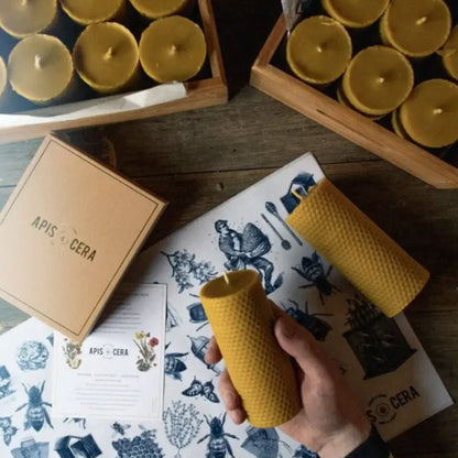 Bougies en cire d’abeille Ambroise, tealights et piliers roulés pour une ambiance naturelle