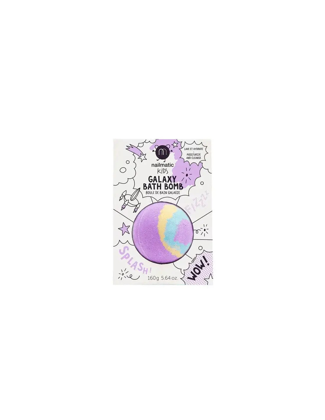 Bain galaxie violet jaune bleu coloré dans boîte blanche