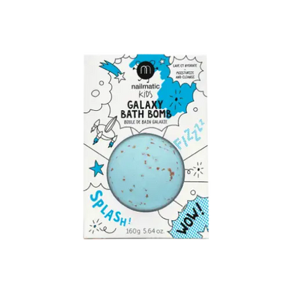 Boule de bain galaxie bleu avec flocons rouges, idéal pour peaux sensibles