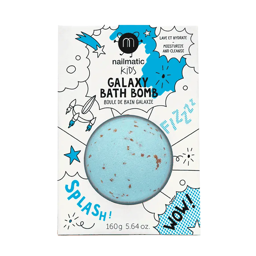 Boule de bain galaxie bleu avec flocons rouges pour peaux sensibles
