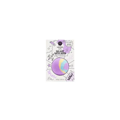 Boule de bain galaxie violet jaune bleu dans une boîte blanche, bain galaxie violet