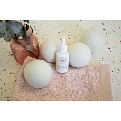 Bouteille blanche pipette Pikoc pour Boules De Séchage 100 % Laine, linge plus doux