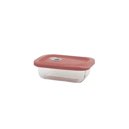Bouteille alimentaire rectangulaire en verre 320ml avec couvercle silicone rose et évent vapeur