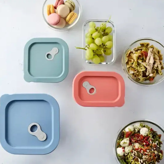 Contenants en verre avec couvercles en silicone bleu clair pour food storage