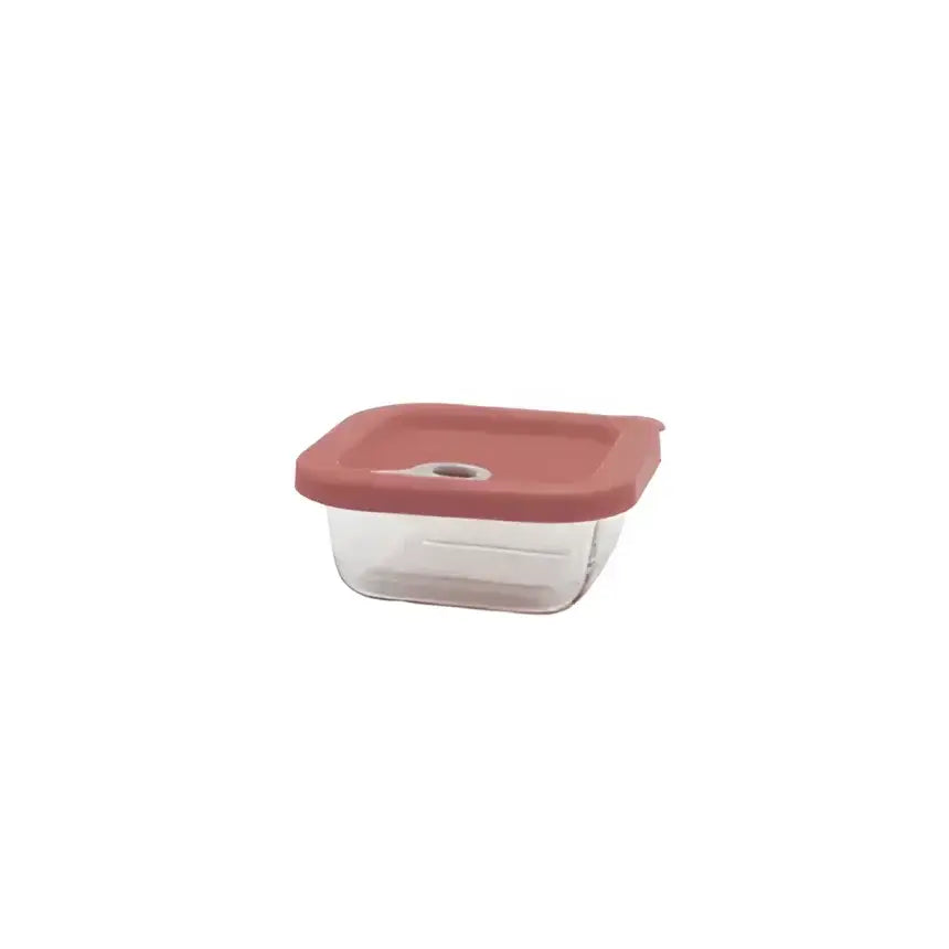 Bouteille carrée 300ml en verre avec couvercle en silicone rose hermétique