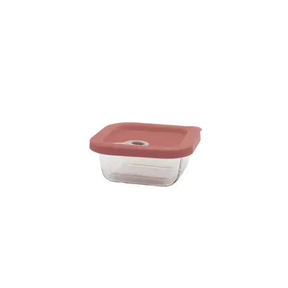 Bouteille carrée 300ml en verre avec couvercle en silicone rose hermétique