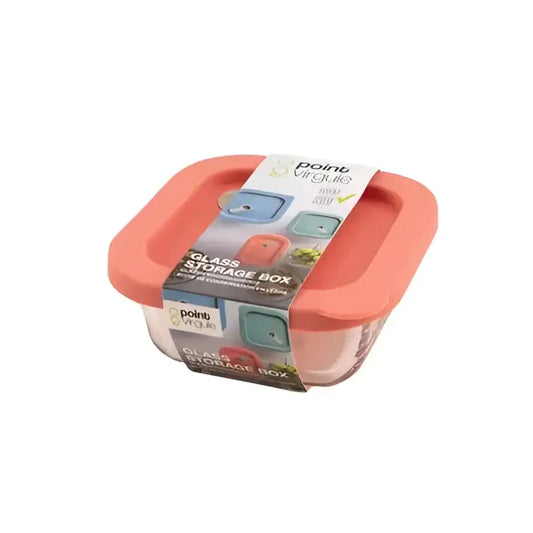 Bouteille de conservation carré en verre avec couvercle en silicone rose 300ml