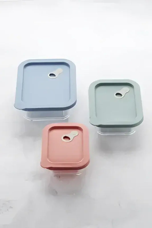 Conteneurs stockage verre trempé 1L avec couvercle silicone bleu clair étanche