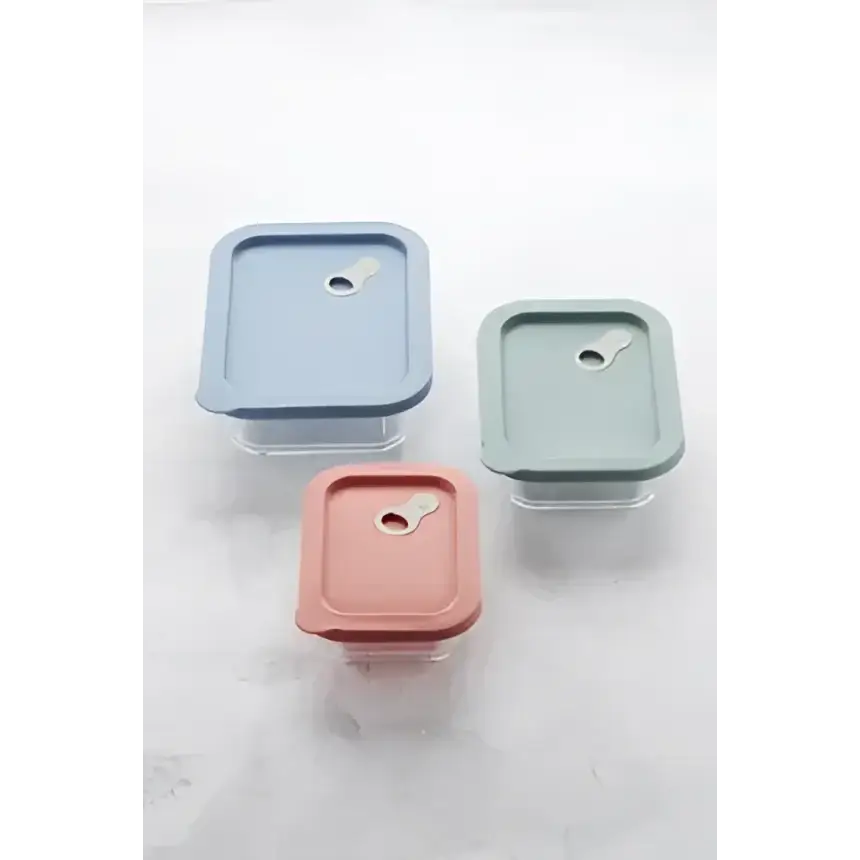 Bouteille rectangulaire en verre avec couvercle en silicone bleu clair 1L