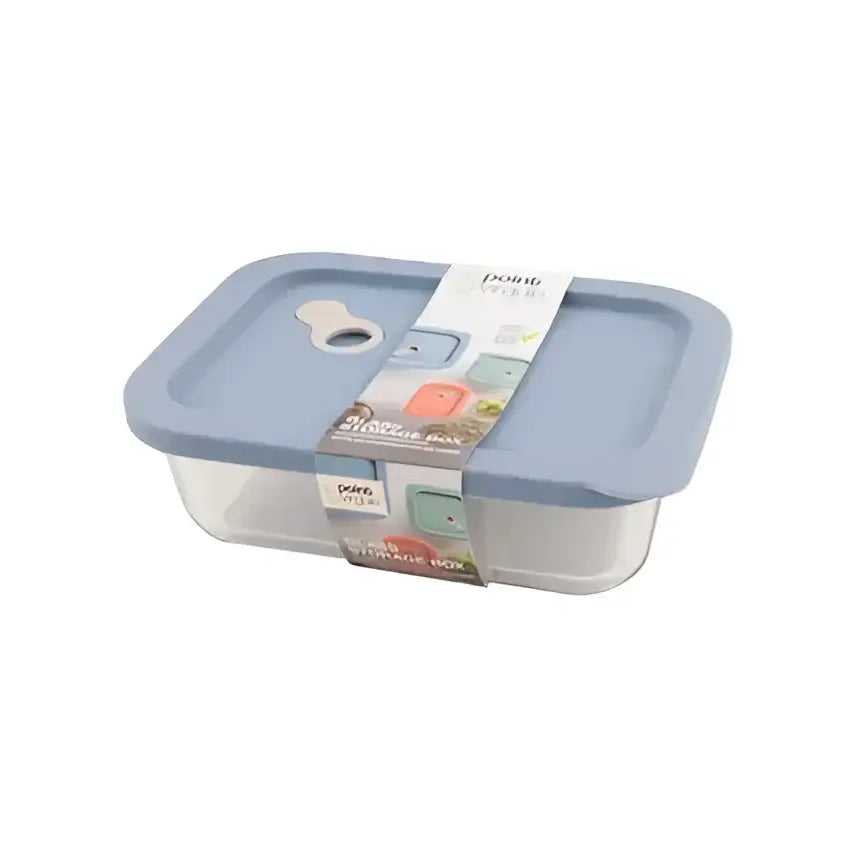 Bouteille rectangulaire en verre avec couvercle en silicone bleu clair 1L