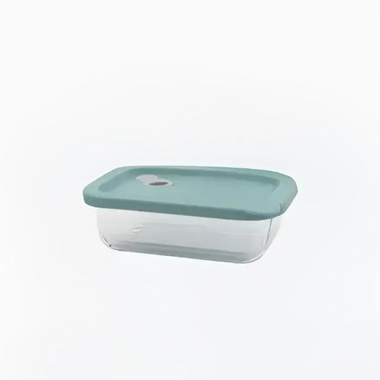 Contenant en verre rectangulaire avec couvercle en silicone vert sauge 600ml