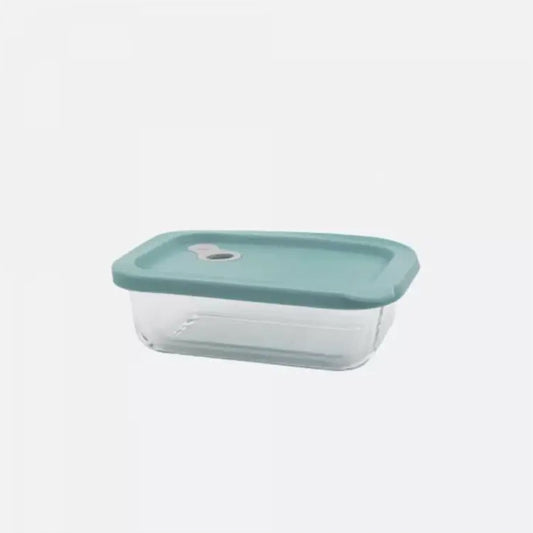 Contenant en verre rectangulaire avec couvercle en silicone vert sauge 600ml