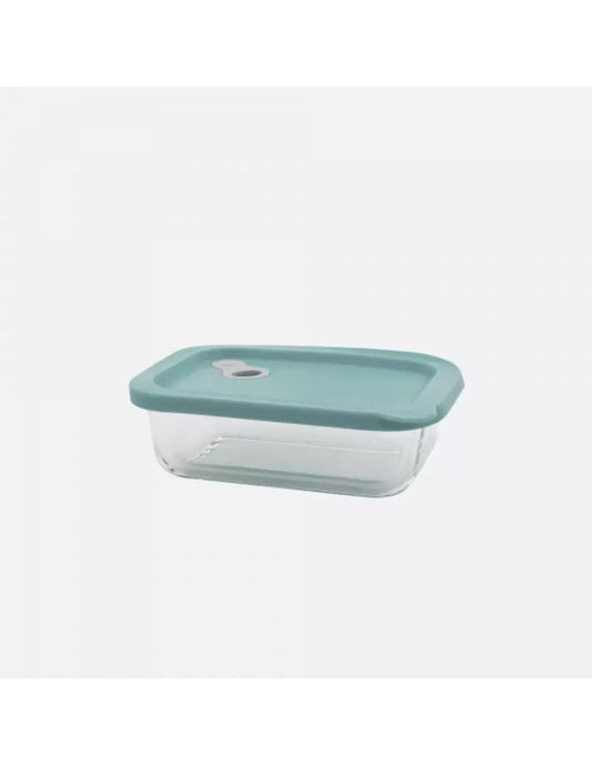 Bouteille rectangulaire en verre 600ml couleur vert sauge avec couvercle silicone