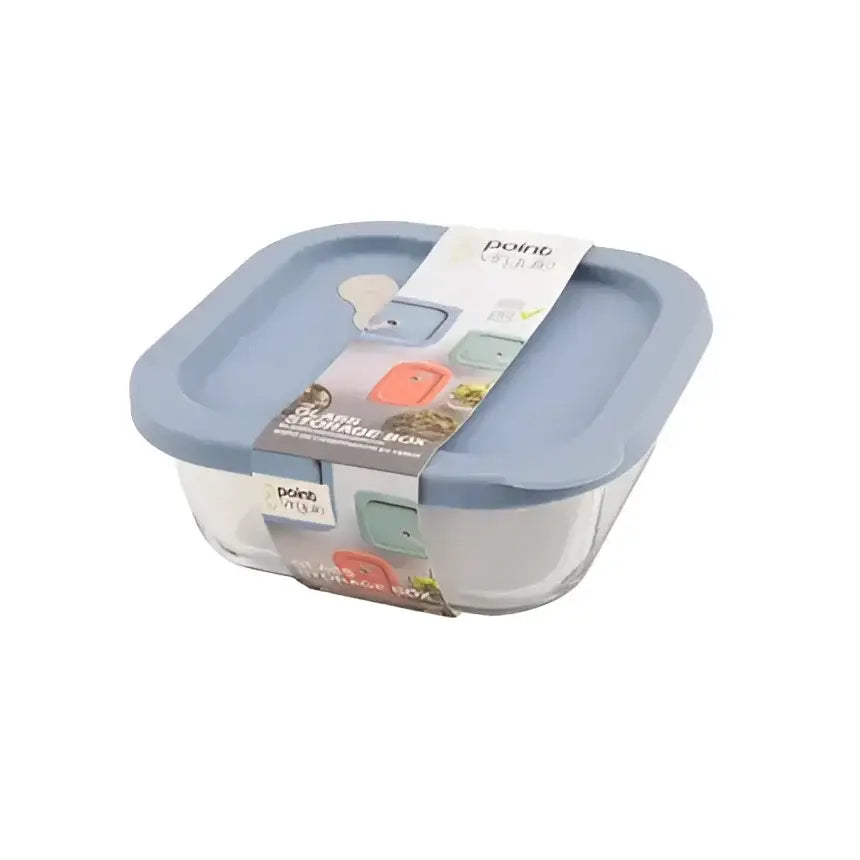 Boîte carrée en verre 720 ml avec couvercle silicone bleu clair