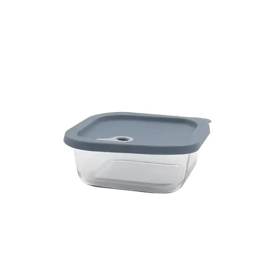 Boîte carrée en verre 720 ml avec couvercle silicone bleu clair