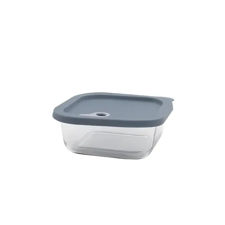 Boîte carrée en verre 720 ml avec couvercle silicone bleu clair
