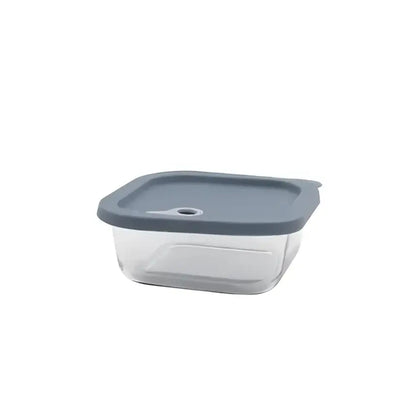 Boîte carrée en verre 720 ml avec couvercle silicone bleu clair