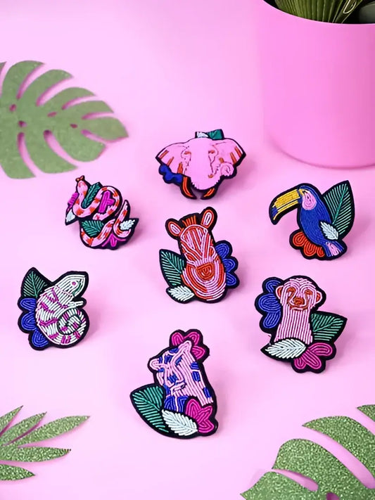 Broche caméléon : patches brodés animaux colorés, touche d’originalité