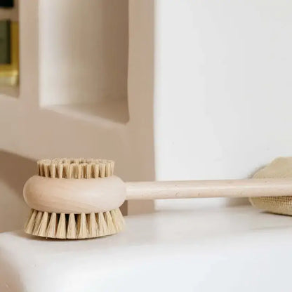 Brosse à dos bois de hêtre, brosse exfoliante naturelle à deux têtes