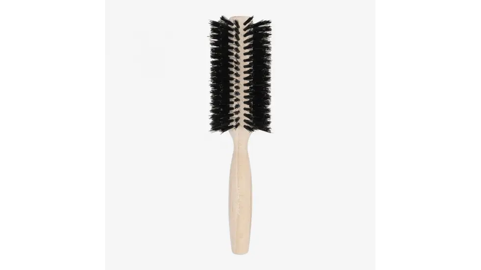 Brosse à brushing en bois de hêtre ronde avec poils noirs