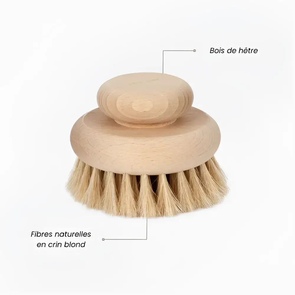 Brosse corps en bois de hêtre ronde aux soies de crin blond pour cellules mortes et peau lisse