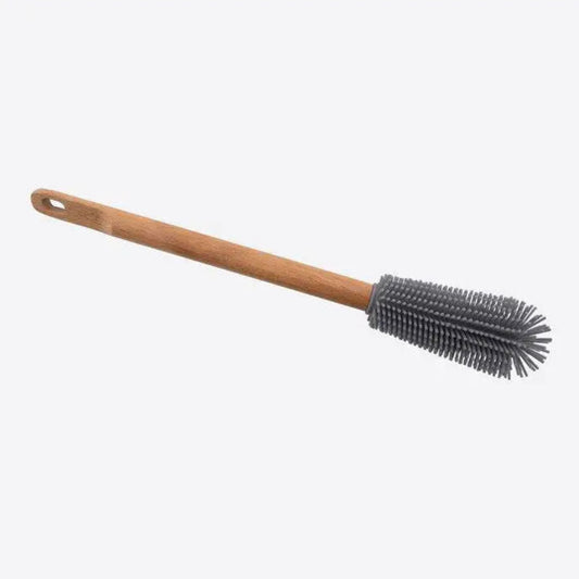 Brosse de nettoyage en hêtre et silicone pour bouteilles avec manche long