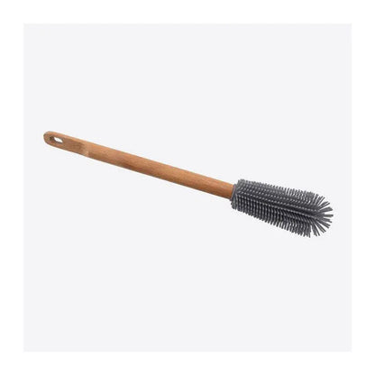 Brosse à bouteilles en hêtre et silicone gris, durable et facile pour usage quotidien