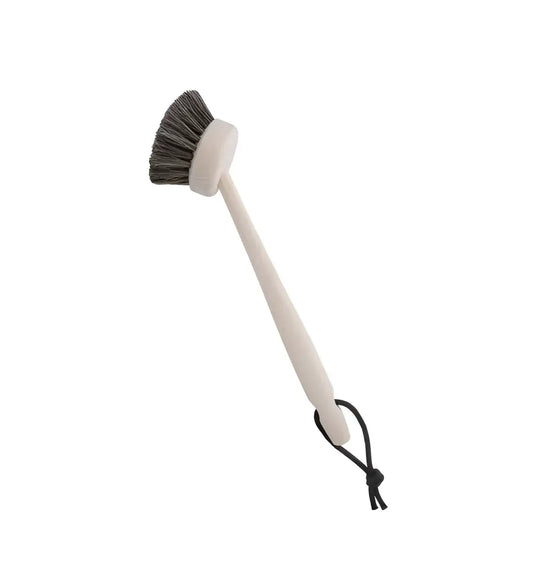 Brosse vaisselle naturelle souple blanche avec tête grise et boucle noire