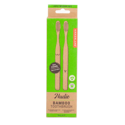 Paire de brosses à dents Nudie en bambou naturel, sans empreinte plastique, pour sourire éclatant
